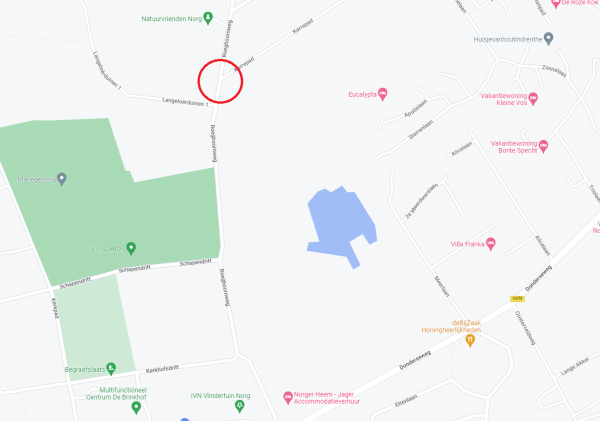 Kaart met locatie van onthulling straatnaambord Oosterduinen.