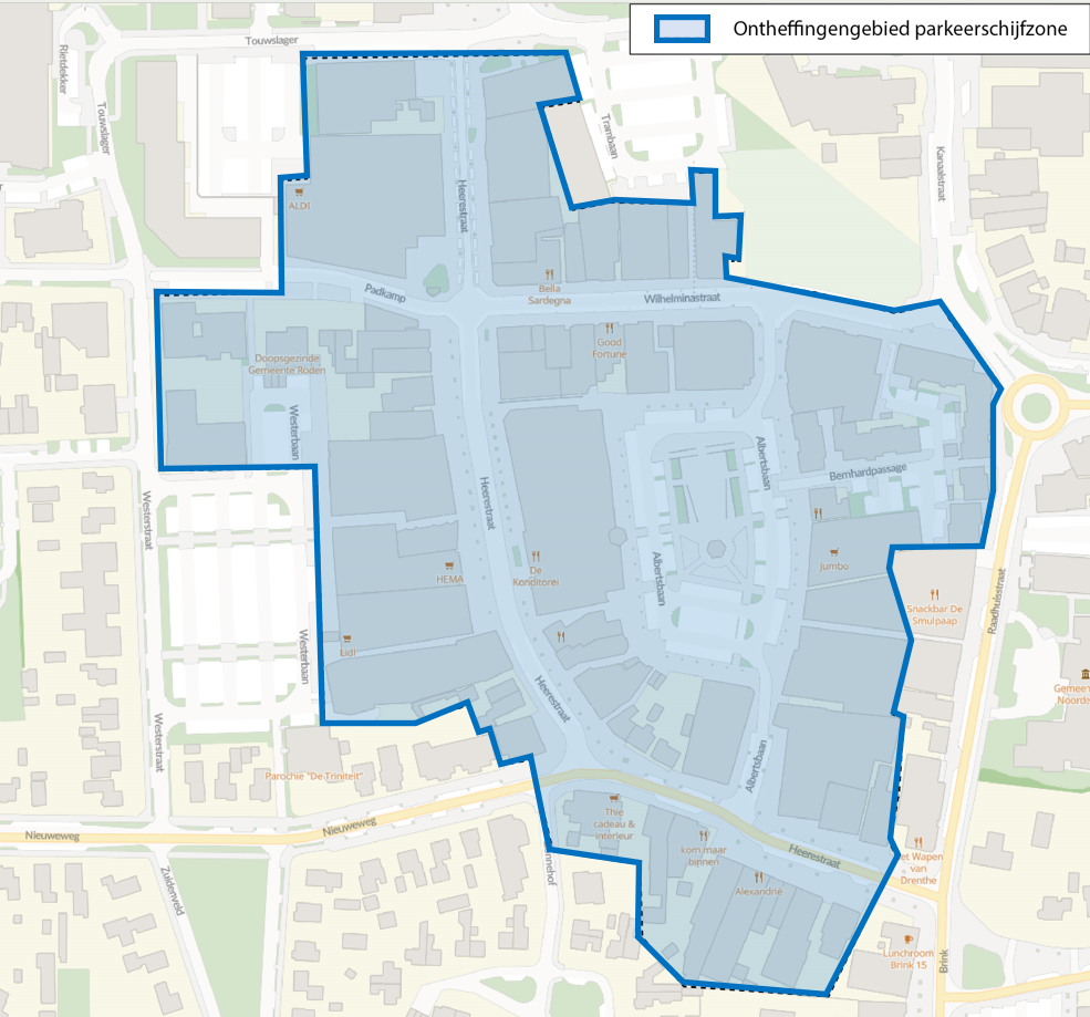 Plattegrond centrum Roden met parkeerschijf