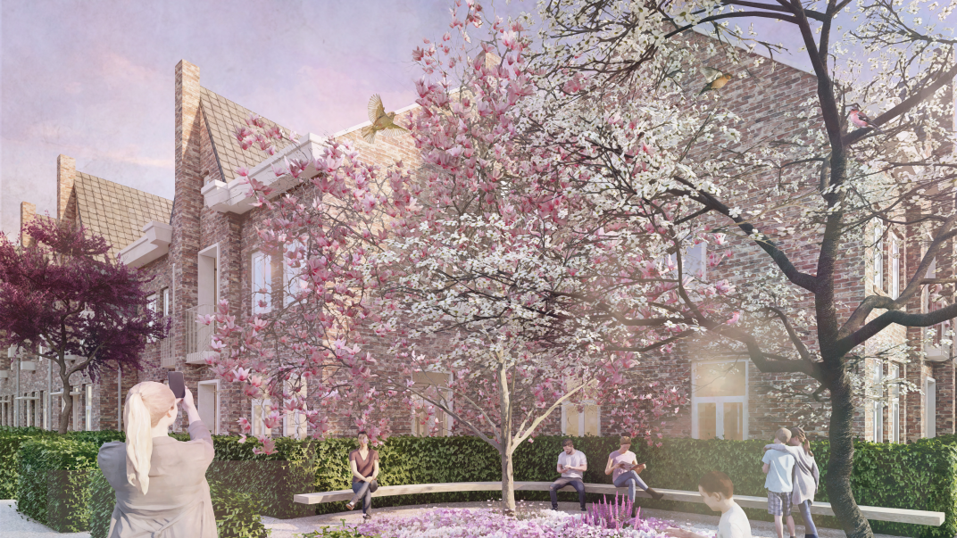 (Duurzame leefomgeving) Een natuur inclusief plan met veel groen zorgt voor een fijne omgeving om in te wonen en verblijven. Dorpse architectuur zorgt voor een vriendelijke sfeer.